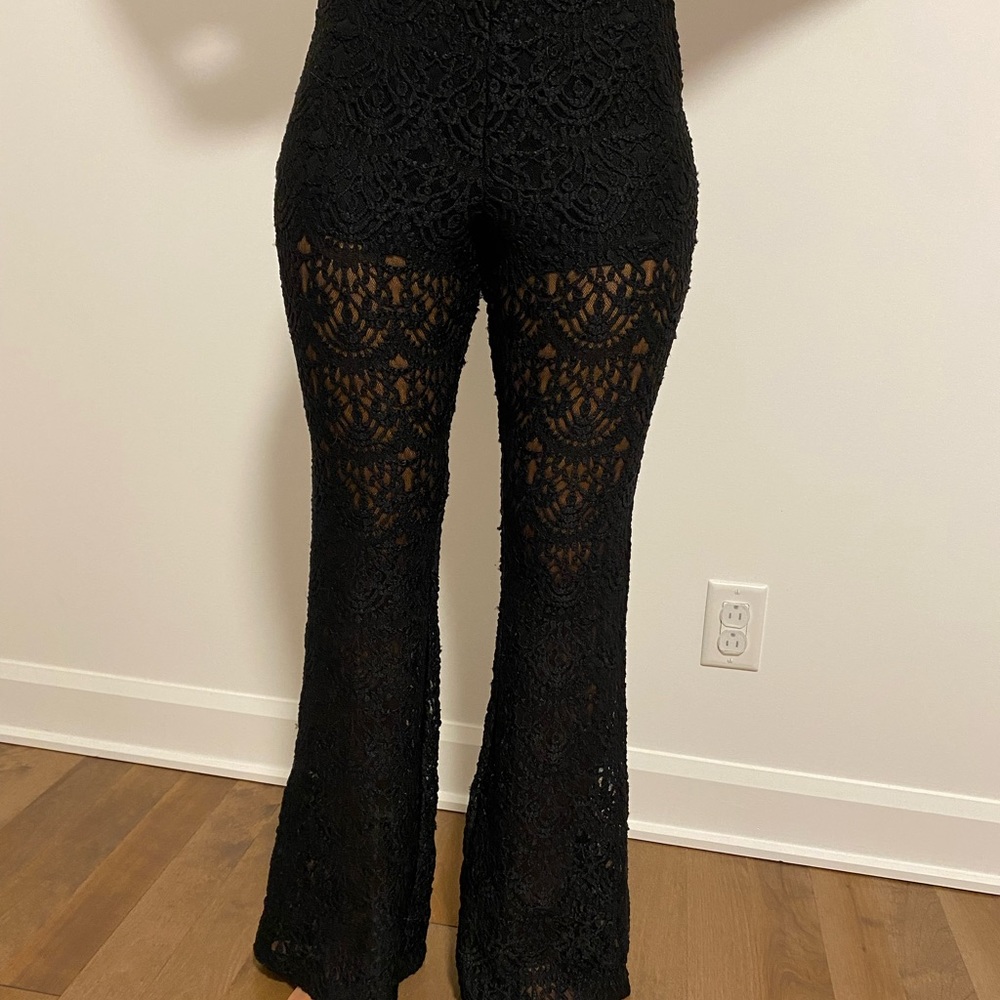 Coachella style high waist lace black pants